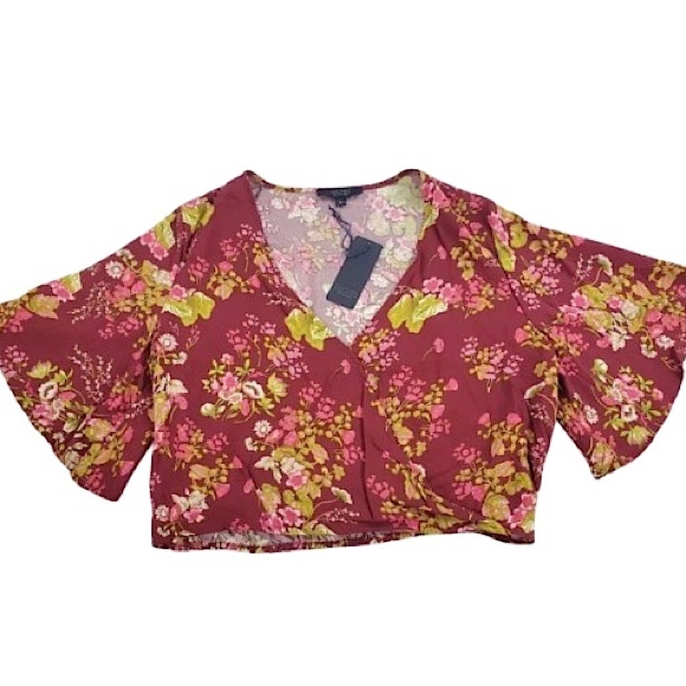 ❤️ RACHEL ROY women blouse floral rayon red $68- Burgundy size large